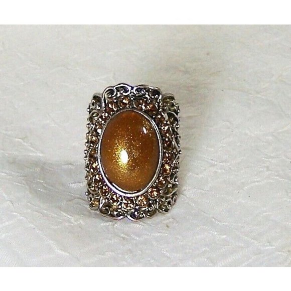 Goldstone Open Back Bezel Set Long Knuckle Ring Filigree Silver Over Copper Sz 6 - Picture 3 of 6